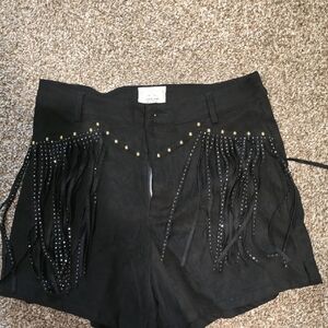 Stylish Black High Waist Fringe Shorts